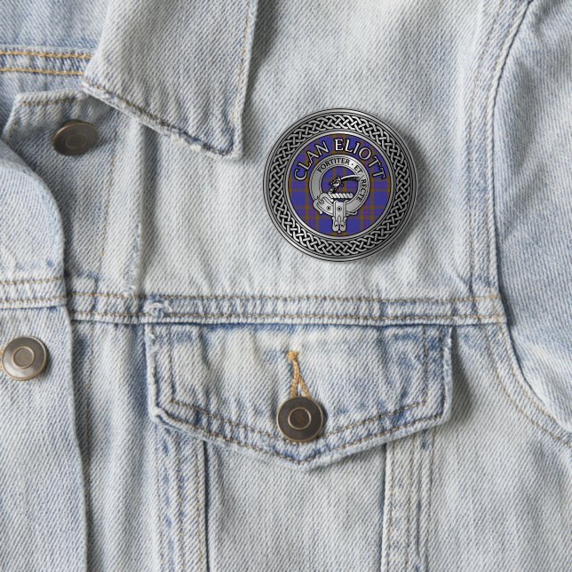 Clan Eliott Crest & Tartan Knot Button (In Situ)
