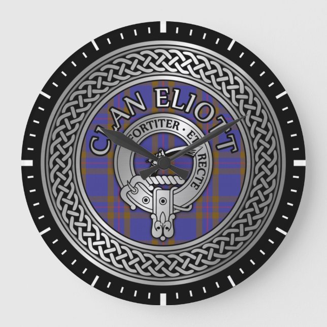 Clan Eliott Crest & Tartan Knot Large Clock (Front)