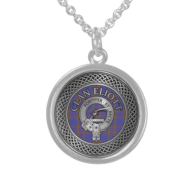 Clan Eliott Crest & Tartan Knot Sterling Silver Necklace (Front)