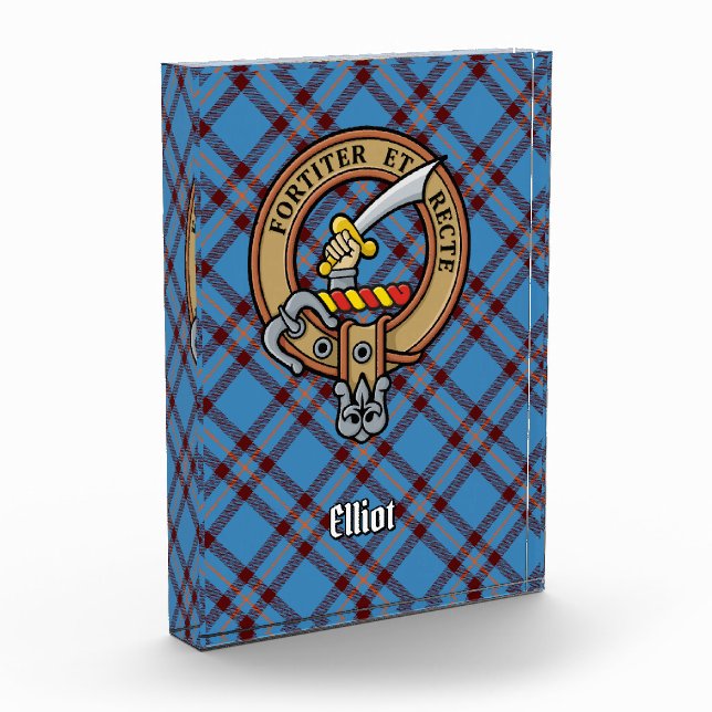 Clan Elliot Crest over Ancient Tartan Acrylic Award (Left)
