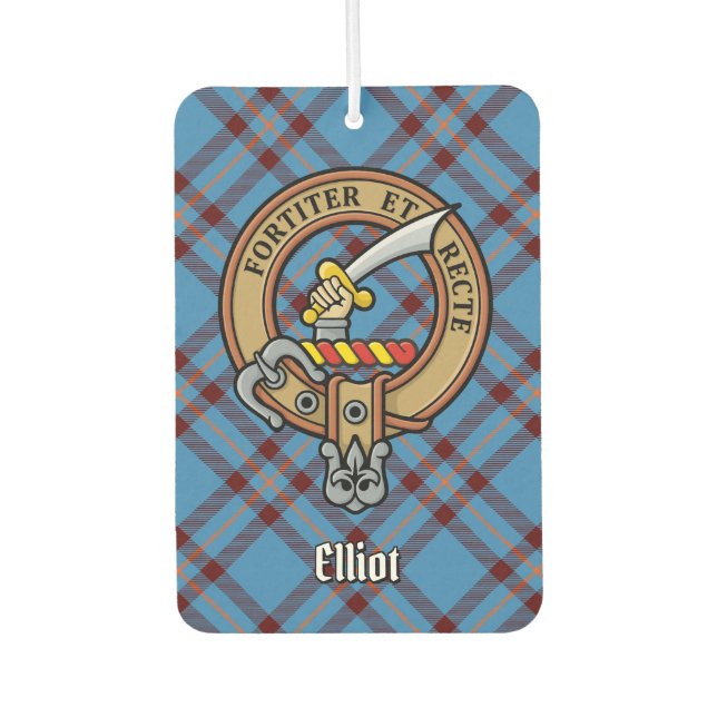 Clan Elliot Crest over Ancient Tartan Air Freshener (Front)