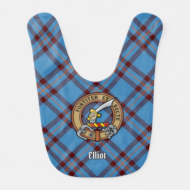 Clan Elliot Crest over Ancient Tartan Baby Bib (Front)