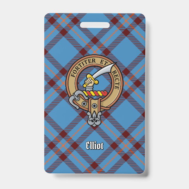 Clan Elliot Crest over Ancient Tartan Badge (Front)