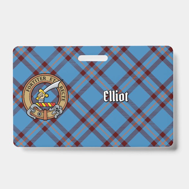 Clan Elliot Crest over Ancient Tartan Badge (Front)