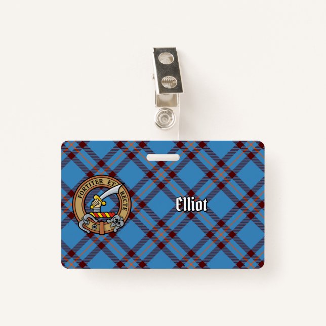 Clan Elliot Crest over Ancient Tartan Badge (Front with Clip)