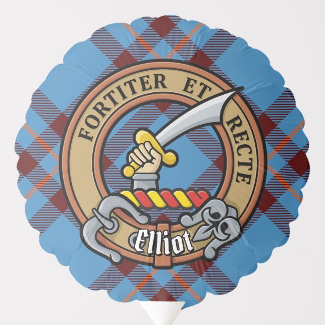 Clan Elliot Crest over Ancient Tartan Balloon (Front)