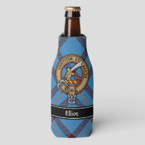 Clan Elliot Crest over Ancient Tartan Bottle Cooler