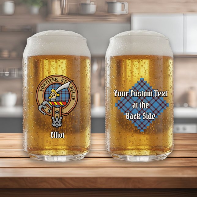 Clan Elliot Crest over Ancient Tartan Can Glass (Creator Uploaded)