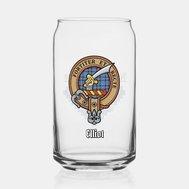 Clan Elliot Crest over Ancient Tartan Can Glass (Front)