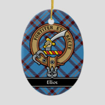 Clan Elliot Crest over Ancient Tartan Ceramic Ornament