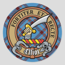 Clan Elliot Crest over Ancient Tartan Classic Round Sticker