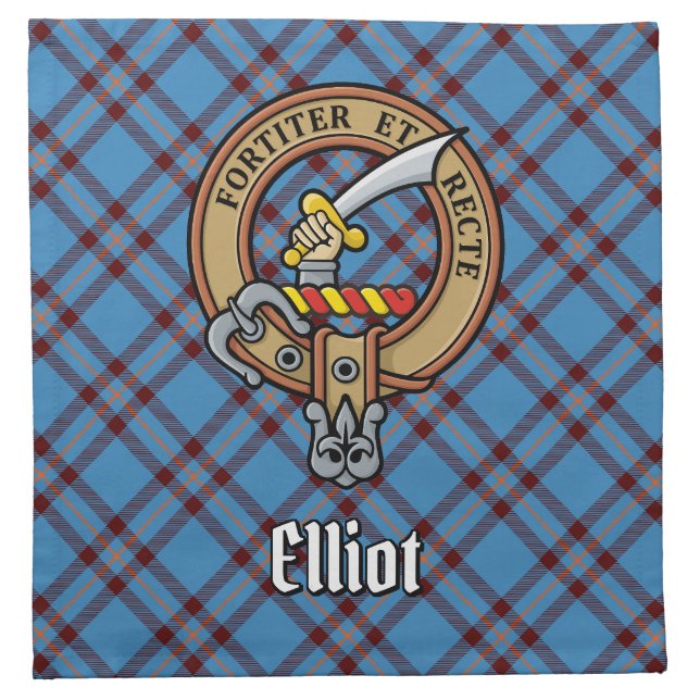 Clan Elliot Crest over Ancient Tartan Cloth Napkin (Front)