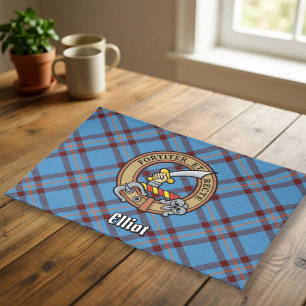 Clan Elliot Crest over Ancient Tartan Cloth Placemat