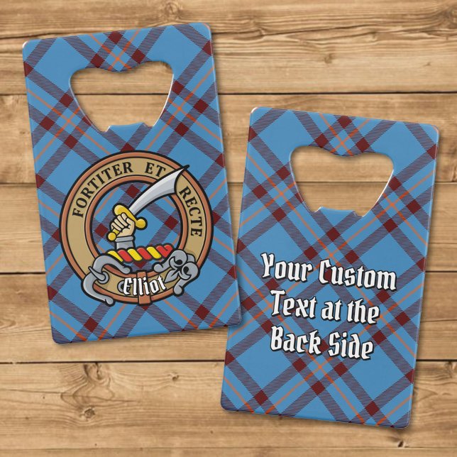 Clan Elliot Crest over Ancient Tartan Credit Card Bottle Opener (Creator Uploaded)
