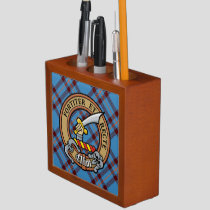 Clan Elliot Crest over Ancient Tartan Desk Organizer