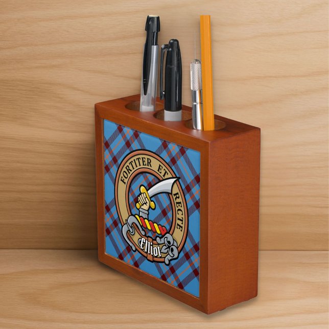 Clan Elliot Crest over Ancient Tartan Desk Organizer (Creator Uploaded)