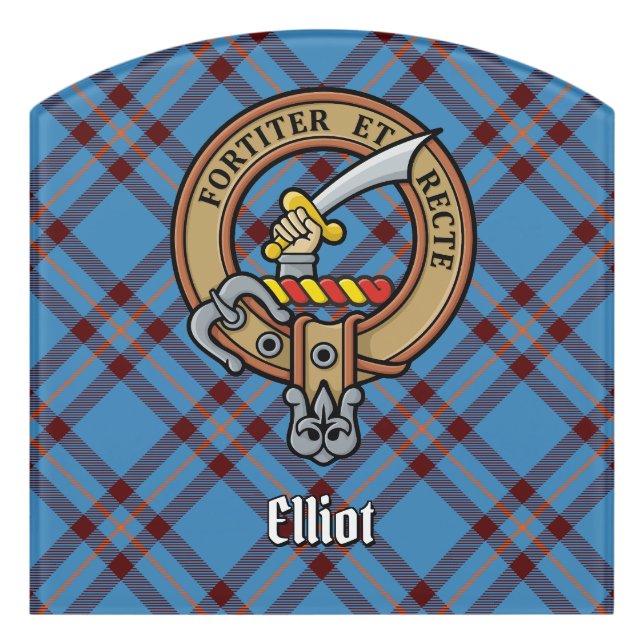 Clan Elliot Crest over Ancient Tartan Door Sign (Contour Front)