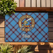 Clan Elliot Crest over Ancient Tartan Doormat