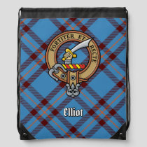 Clan Elliot Crest over Ancient Tartan Drawstring Bag