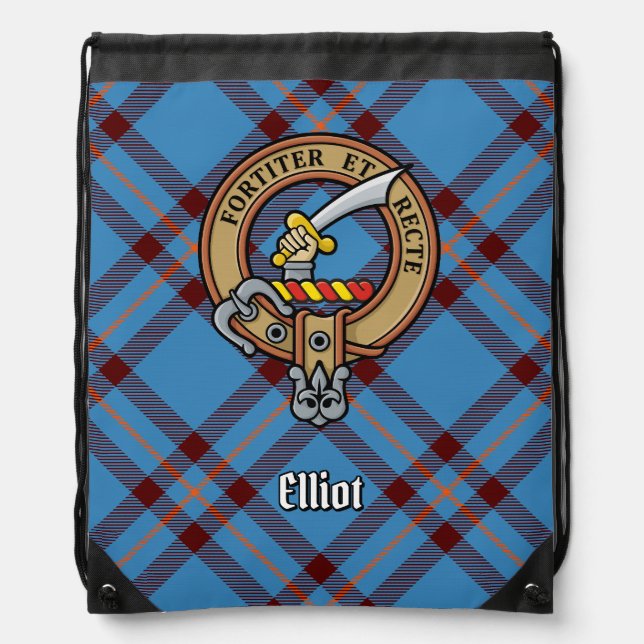 Clan Elliot Crest over Ancient Tartan Drawstring Bag (Front)