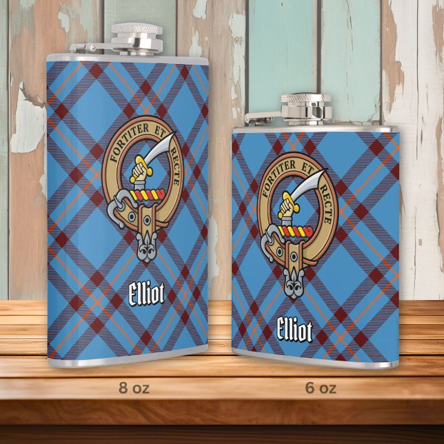 Clan Elliot Crest over Ancient Tartan Flask (Creator Uploaded)