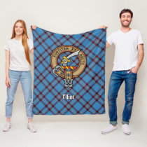 Clan Elliot Crest over Ancient Tartan Fleece Blanket