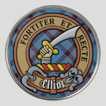 Clan Elliot Crest over Ancient Tartan Golf Ball Marker