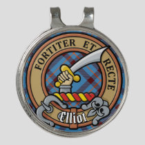 Clan Elliot Crest over Ancient Tartan Golf Hat Clip