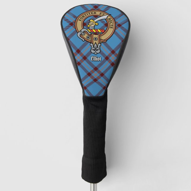 Clan Elliot Crest over Ancient Tartan Golf Head Cover (Front)