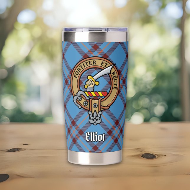 Clan Elliot Crest over Ancient Tartan Insulated Tumbler (Creator Uploaded)