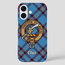 Clan Elliot Crest over Ancient Tartan iPhone Case