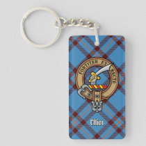 Clan Elliot Crest over Ancient Tartan Keychain