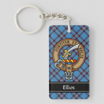 Clan Elliot Crest over Ancient Tartan Keychain