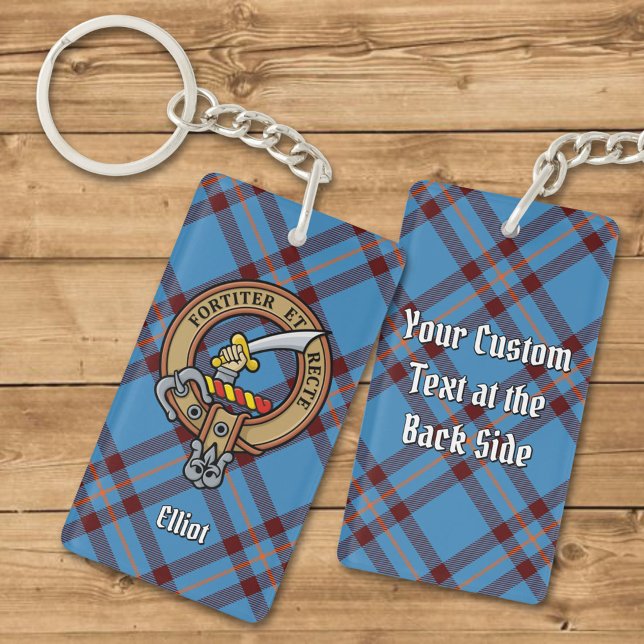 Clan Elliot Crest over Ancient Tartan Keychain (Creator Uploaded)