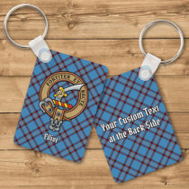 Clan Elliot Crest over Ancient Tartan Keychain