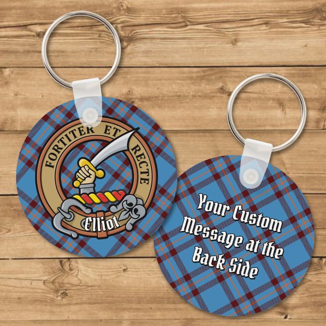 Clan Elliot Crest over Ancient Tartan Keychain (Creator Uploaded)