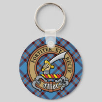 Clan Elliot Crest over Ancient Tartan Keychain