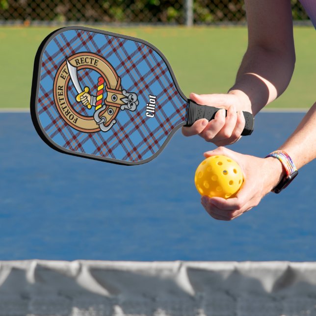 Clan Elliot Crest over Ancient Tartan Keychain Pickleball Paddle (Insitu)