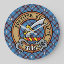 Clan Elliot Crest over Ancient Tartan Large Clock