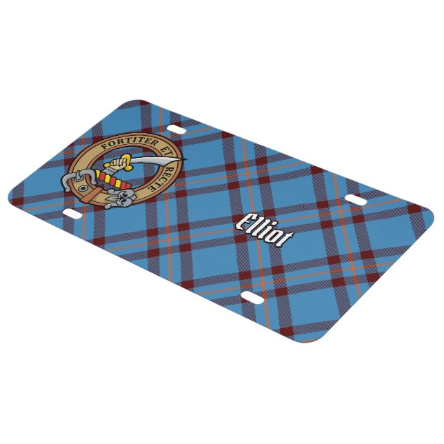 Clan Elliot Crest over Ancient Tartan License Plate (Side)