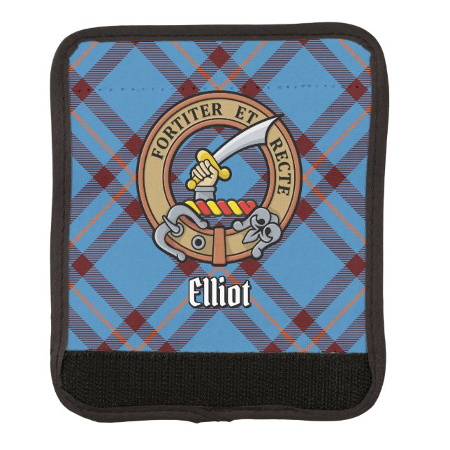 Clan Elliot Crest over Ancient Tartan Luggage Handle Wrap (Front)