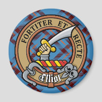 Clan Elliot Crest over Ancient Tartan Magnet