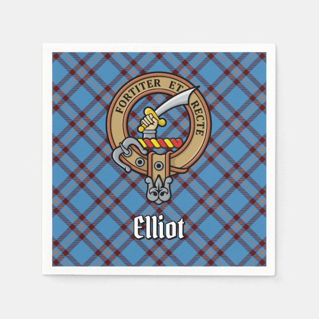Clan Elliot Crest over Ancient Tartan Napkins (Front)