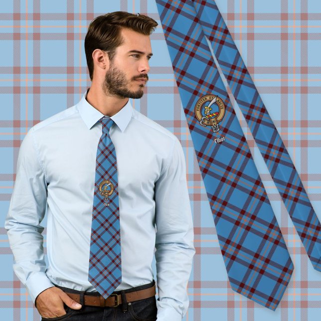 Clan Elliot Crest over Ancient Tartan Neck Tie (Creator Uploaded)