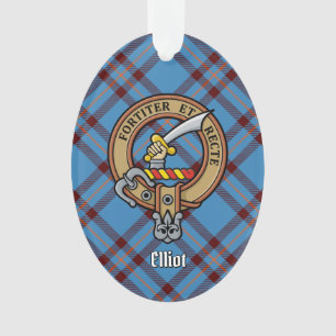 Clan Elliot Crest over Ancient Tartan Ornament