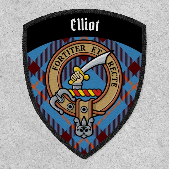 Clan Elliot Crest over Ancient Tartan Patch (Front)