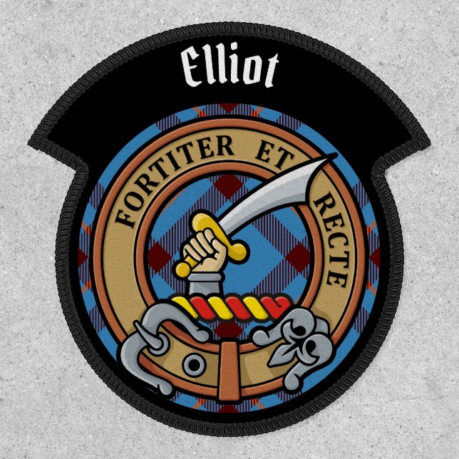 Clan Elliot Crest over Ancient Tartan Patch (Front)