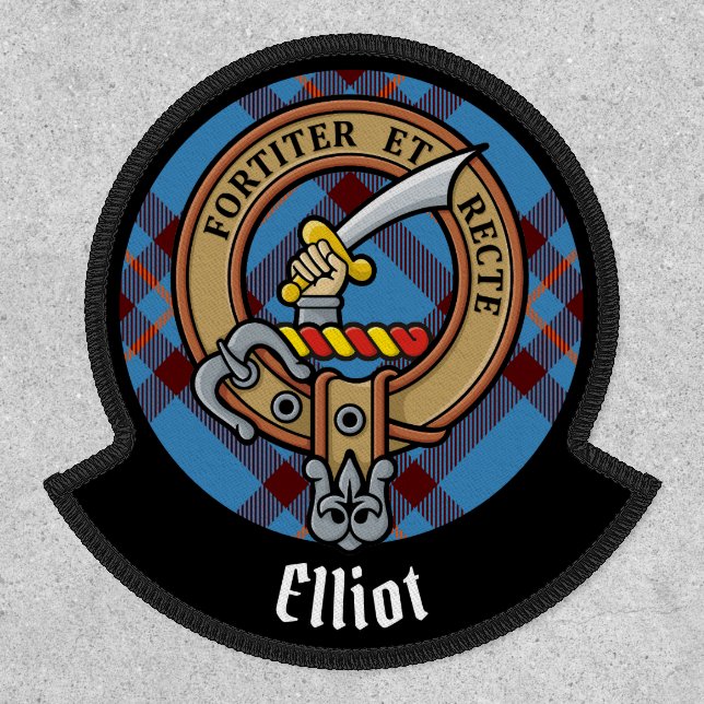 Clan Elliot Crest over Ancient Tartan Patch (Front)