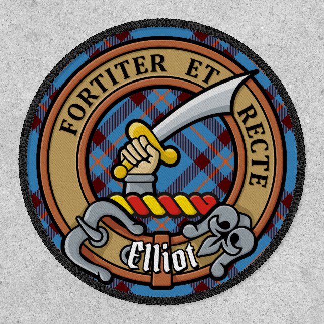 Clan Elliot Crest over Ancient Tartan Patch (Front)