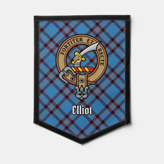 Clan Elliot Crest over Ancient Tartan Pennant (Front)